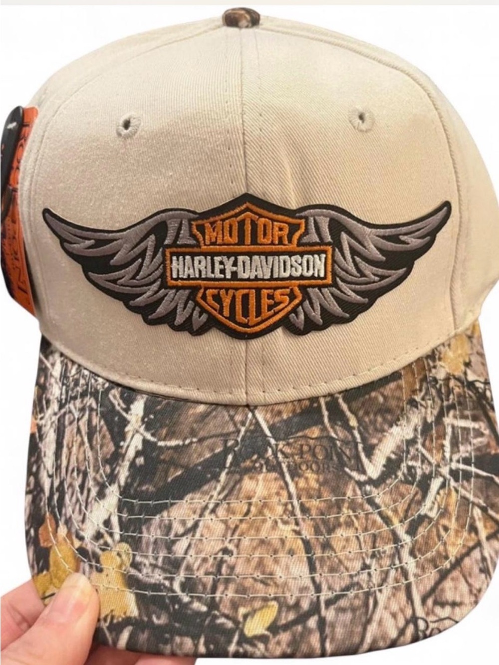 Harley-Davidson Men's Beige and Camo Patch Cap